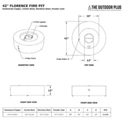 TOP Fires By The Outdoor Plus Florence 42-Inch Round Powder Coated Steel Gas Fire Pit -Firepits Direct Store opt flpc42 specs a 09 21