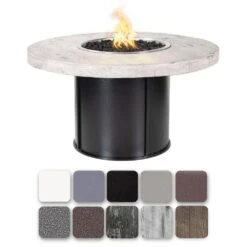TOP Fires By The Outdoor Plus Fresno 43-Inch Round Wood Grain Concrete And Steel Gas Fire Table
