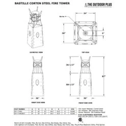 TOP Fires By The Outdoor Plus OPT-FTWR2x Bastille Corten Steel Fire Tower -Firepits Direct Store opt ftwr2x config specs a 11 21