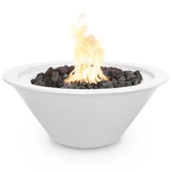 TOP Fires By The Outdoor Plus Cazo Round Powder Coat Gas Fire Bowl -Firepits Direct Store opt r24pcfo wht a 07 21