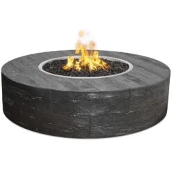 TOP Fires By The Outdoor Plus Sequoia 16-Inch Tall Round Wood Grain Concrete Gas Fire Pit