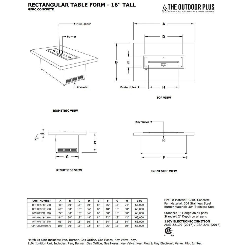 The Outdoor Plus OPT-URST10816 Ready-to-Finish Rectangle Fire Pit Table Kit, 108x36-Inch 5 The Outdoor Plus OPT-URST10816 Ready-to-Finish Rectangle Fire Pit Table Kit, 108x36-Inch - Image 3
